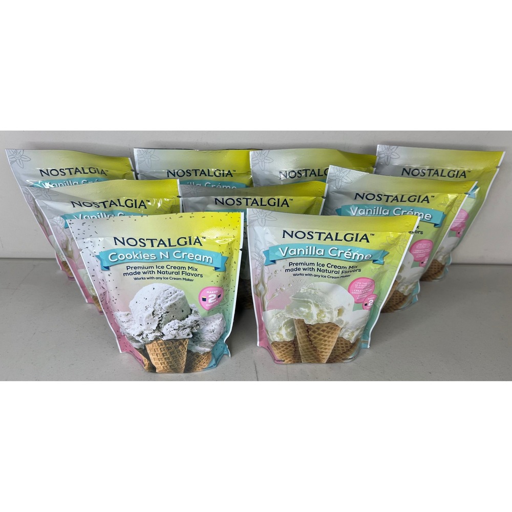 NEW Lot of 9 Nostalgia Vanilla Creme & Cookies N Cream Ice Cream Mix 8oz - Picture 2 of 4